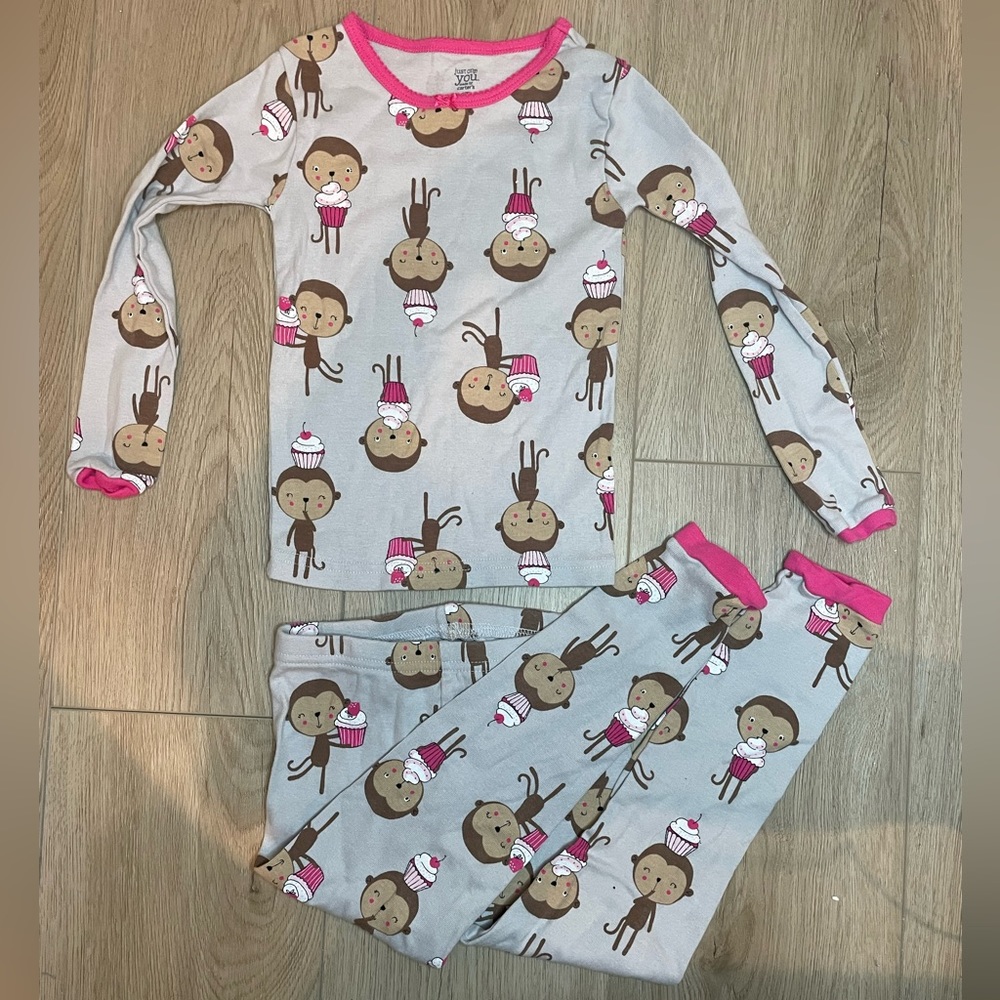 Girls’ Graphic Monkey Pajama Set with two interchangeable tops